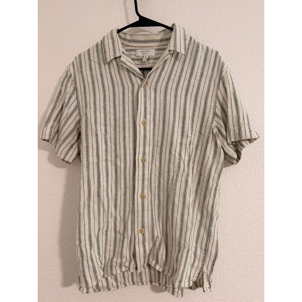 Banana Republic Mens Standard Fit Striped Short Sleeve Button Down Shirt Medium